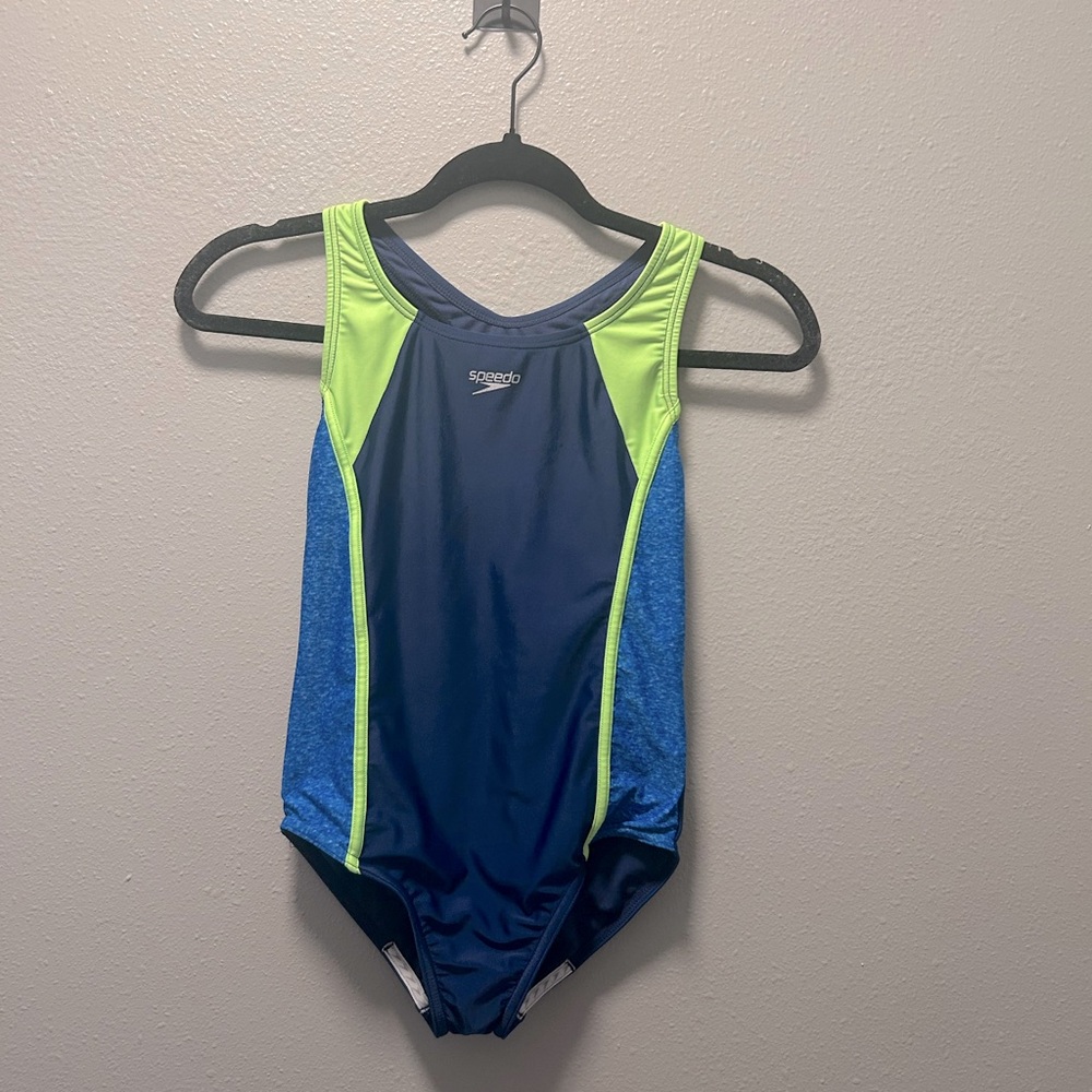 Speedo Kids One Piece Swimsuit - Navy and Neon Green